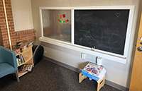 Chalk Board, window, and kids play station