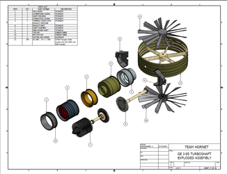 GE J-85 Turboshaft Exploded Assembely